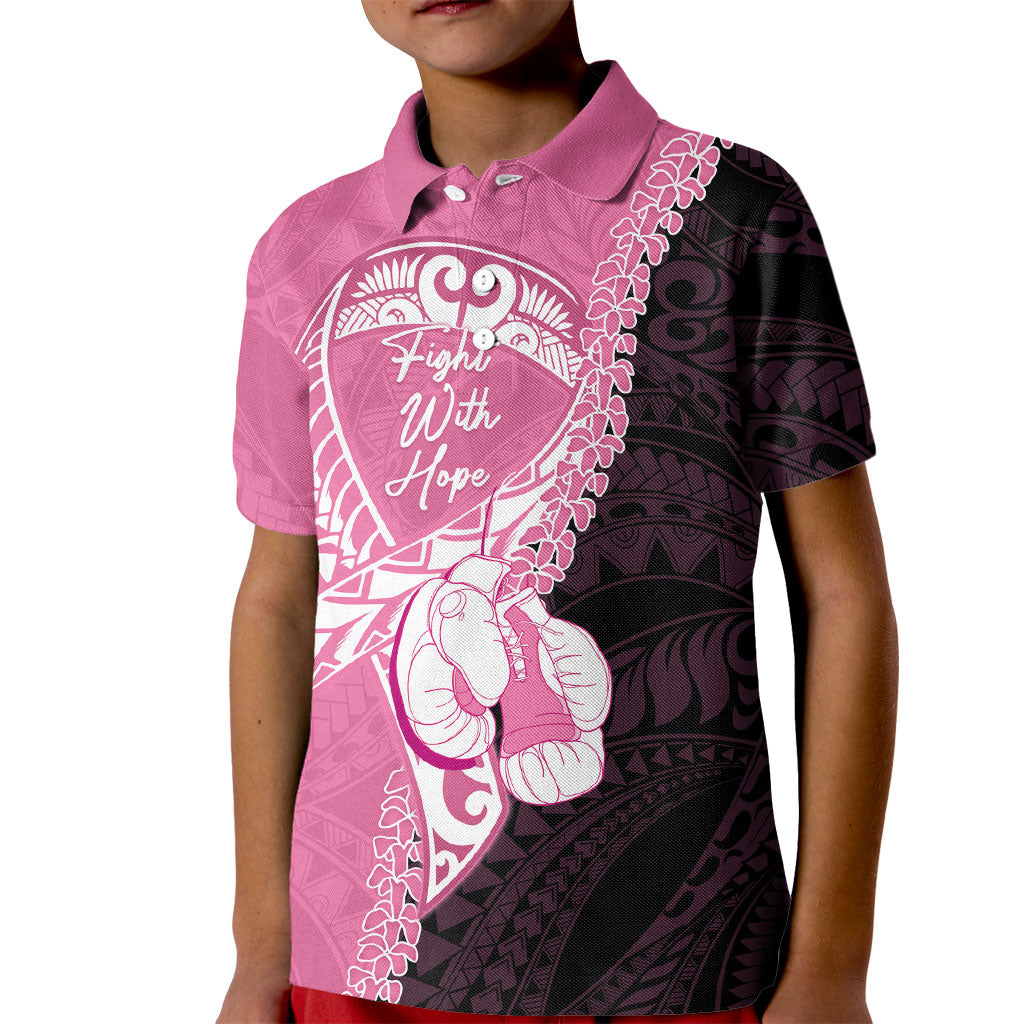 Personalised Polynesia Breast Cancer Awareness Kid Polo Shirt Fight With Hope Pink Ribbon Boxing Gloves