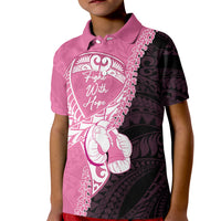 Personalised Polynesia Breast Cancer Awareness Kid Polo Shirt Fight With Hope Pink Ribbon Boxing Gloves