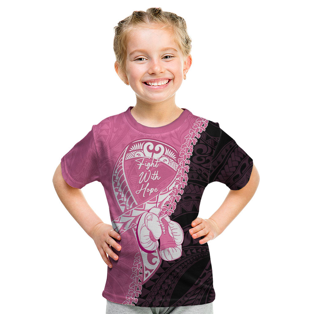Personalised Polynesia Breast Cancer Awareness Kid T Shirt Fight With Hope Pink Ribbon Boxing Gloves