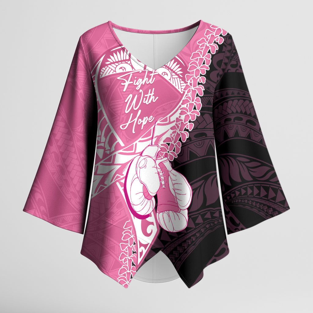 Personalised Polynesia Breast Cancer Awareness Kimono Sleeve Blouse Fight With Hope Pink Ribbon Boxing Gloves