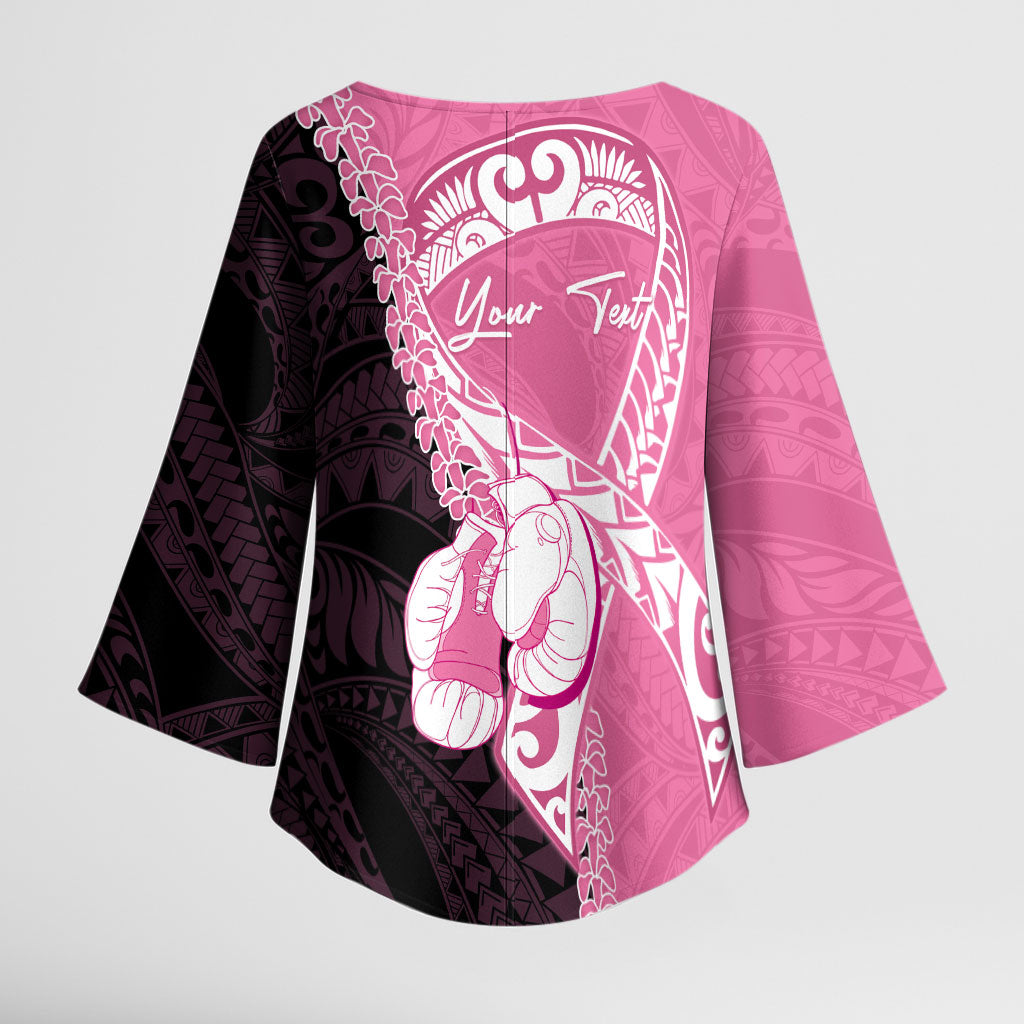 Personalised Polynesia Breast Cancer Awareness Kimono Sleeve Blouse Fight With Hope Pink Ribbon Boxing Gloves