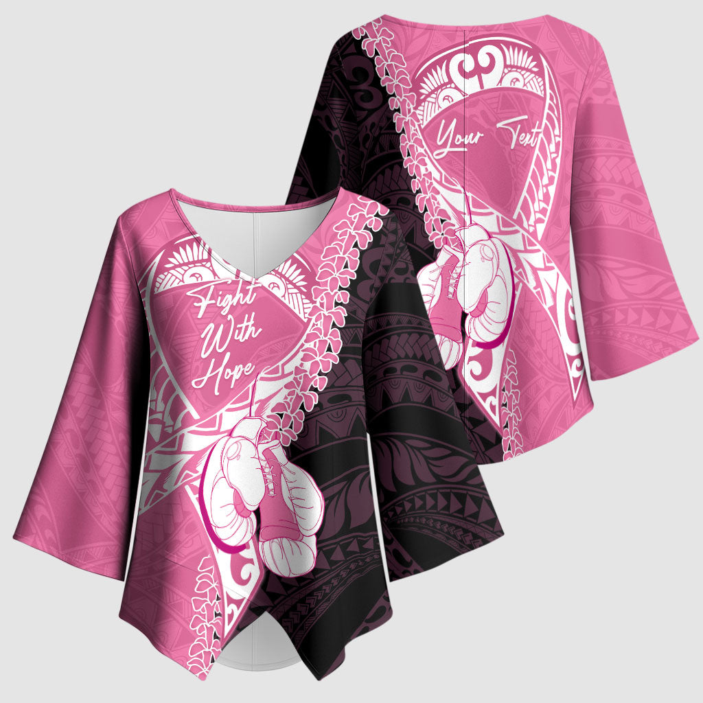 Personalised Polynesia Breast Cancer Awareness Kimono Sleeve Blouse Fight With Hope Pink Ribbon Boxing Gloves