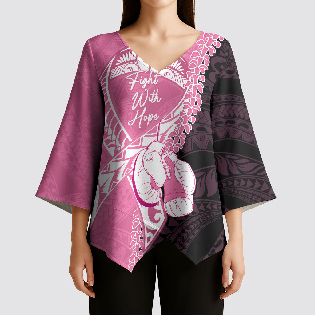 Personalised Polynesia Breast Cancer Awareness Kimono Sleeve Blouse Fight With Hope Pink Ribbon Boxing Gloves
