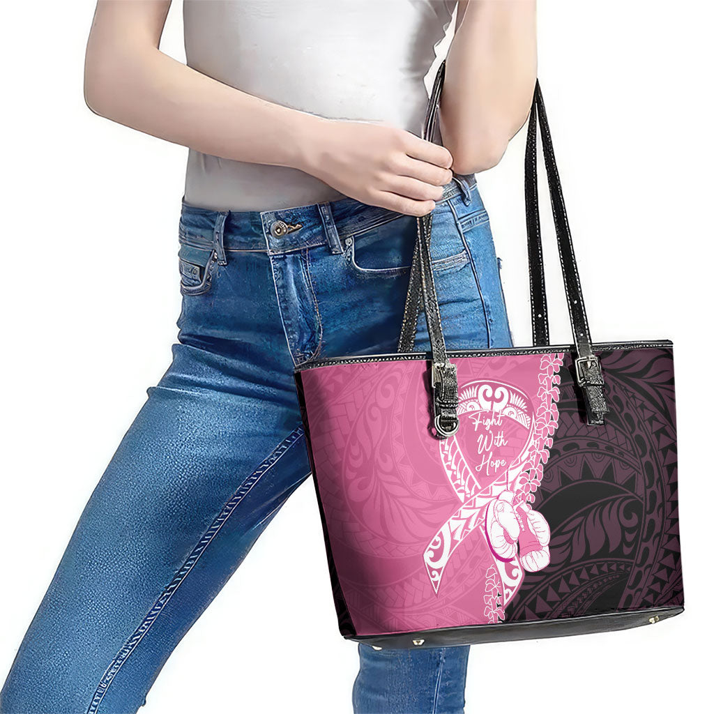 Polynesia Breast Cancer Awareness Leather Tote Bag Fight With Hope Pink Ribbon Boxing Gloves