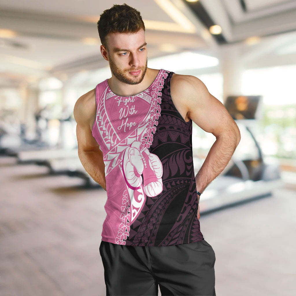 Personalised Polynesia Breast Cancer Awareness Men Tank Top Fight With Hope Pink Ribbon Boxing Gloves