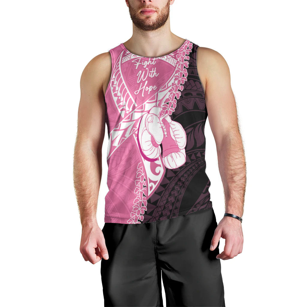 Personalised Polynesia Breast Cancer Awareness Men Tank Top Fight With Hope Pink Ribbon Boxing Gloves