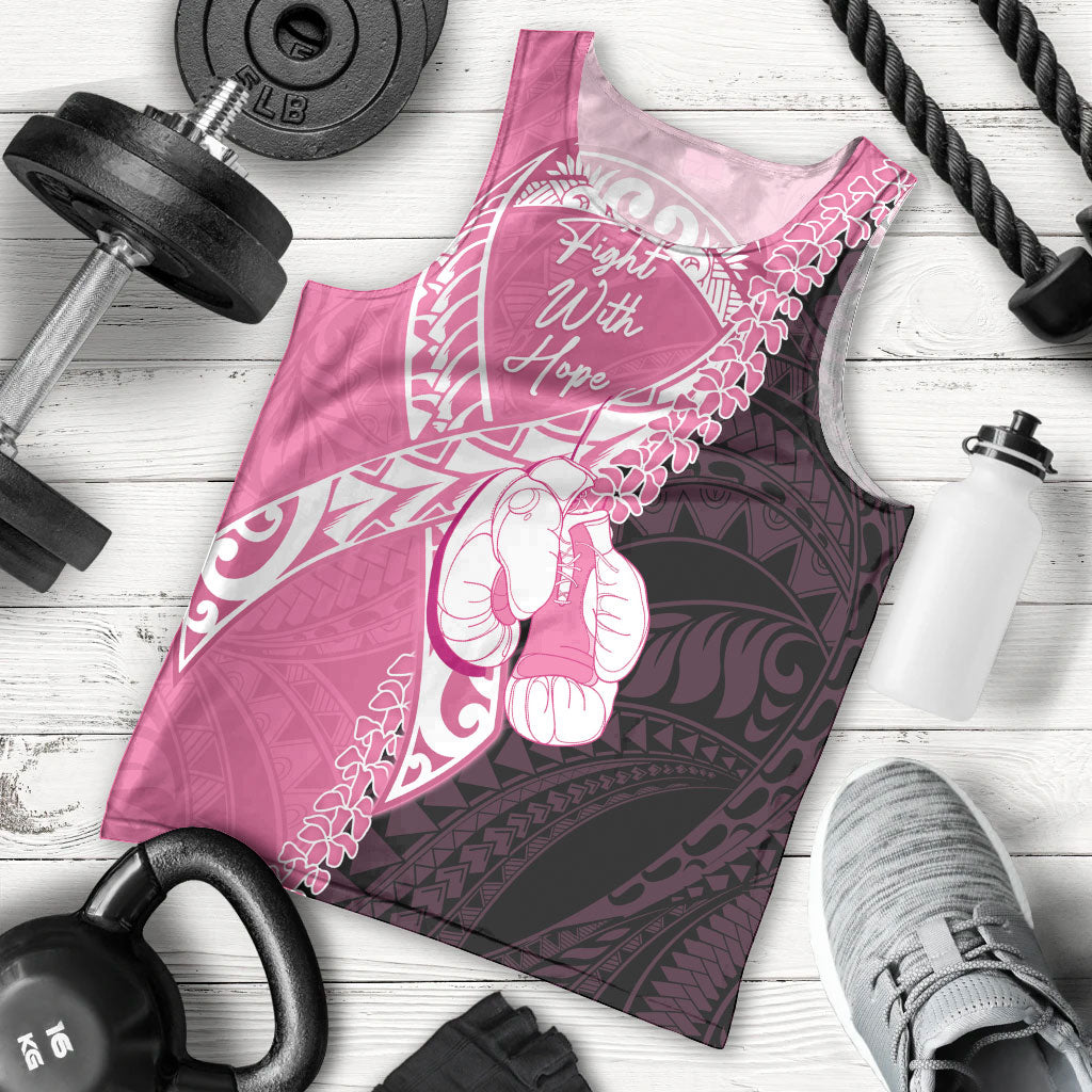 Personalised Polynesia Breast Cancer Awareness Men Tank Top Fight With Hope Pink Ribbon Boxing Gloves
