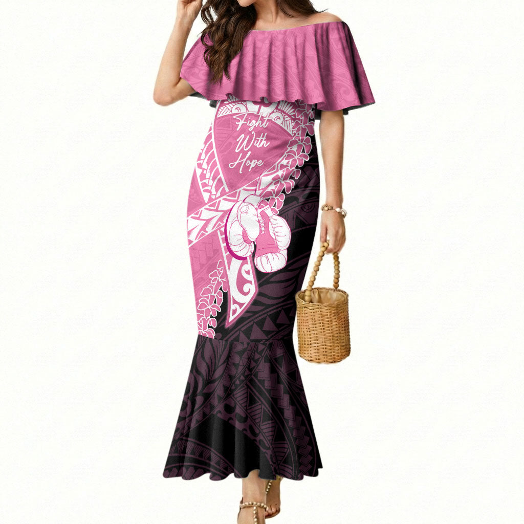 Personalised Polynesia Breast Cancer Awareness Mermaid Dress Fight With Hope Pink Ribbon Boxing Gloves