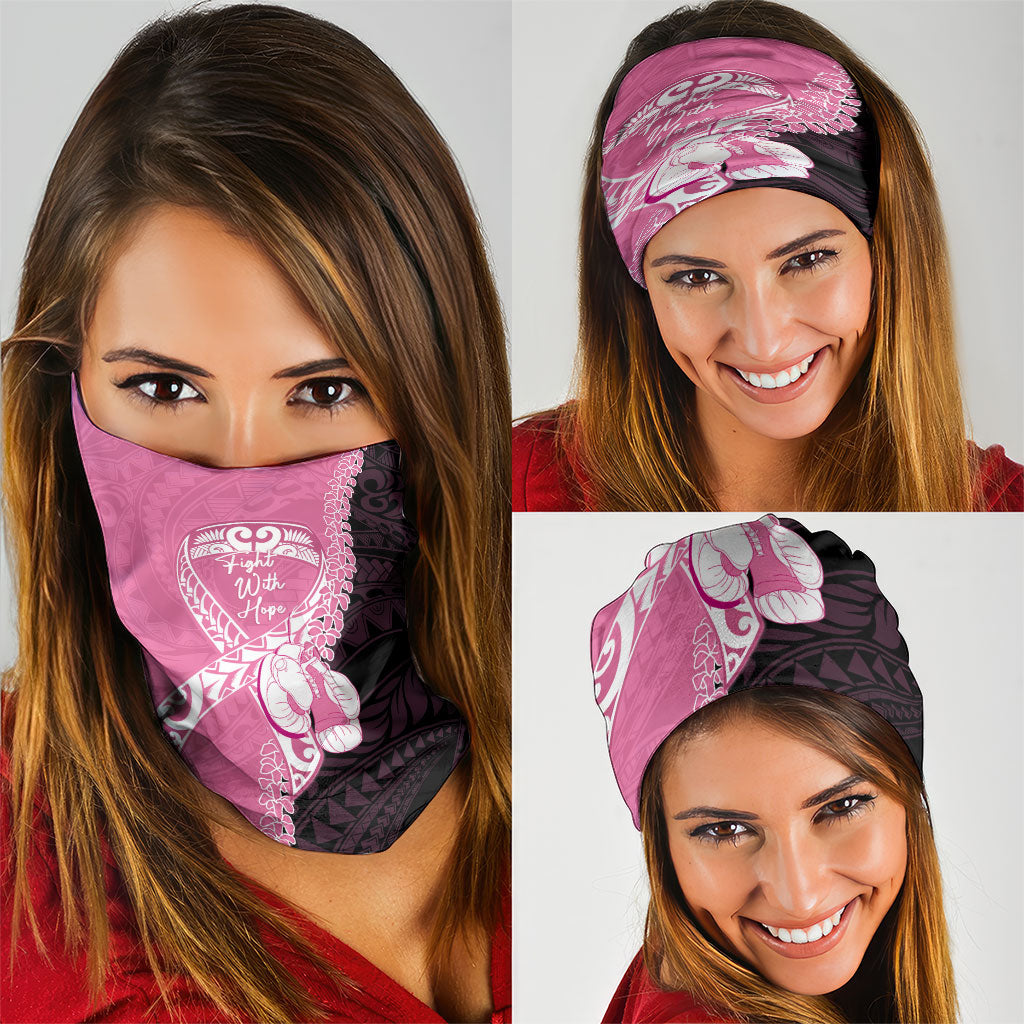 Polynesia Breast Cancer Awareness Neck Gaiter Fight With Hope Pink Ribbon Boxing Gloves