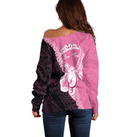 Personalised Polynesia Breast Cancer Awareness Off Shoulder Sweater Fight With Hope Pink Ribbon Boxing Gloves