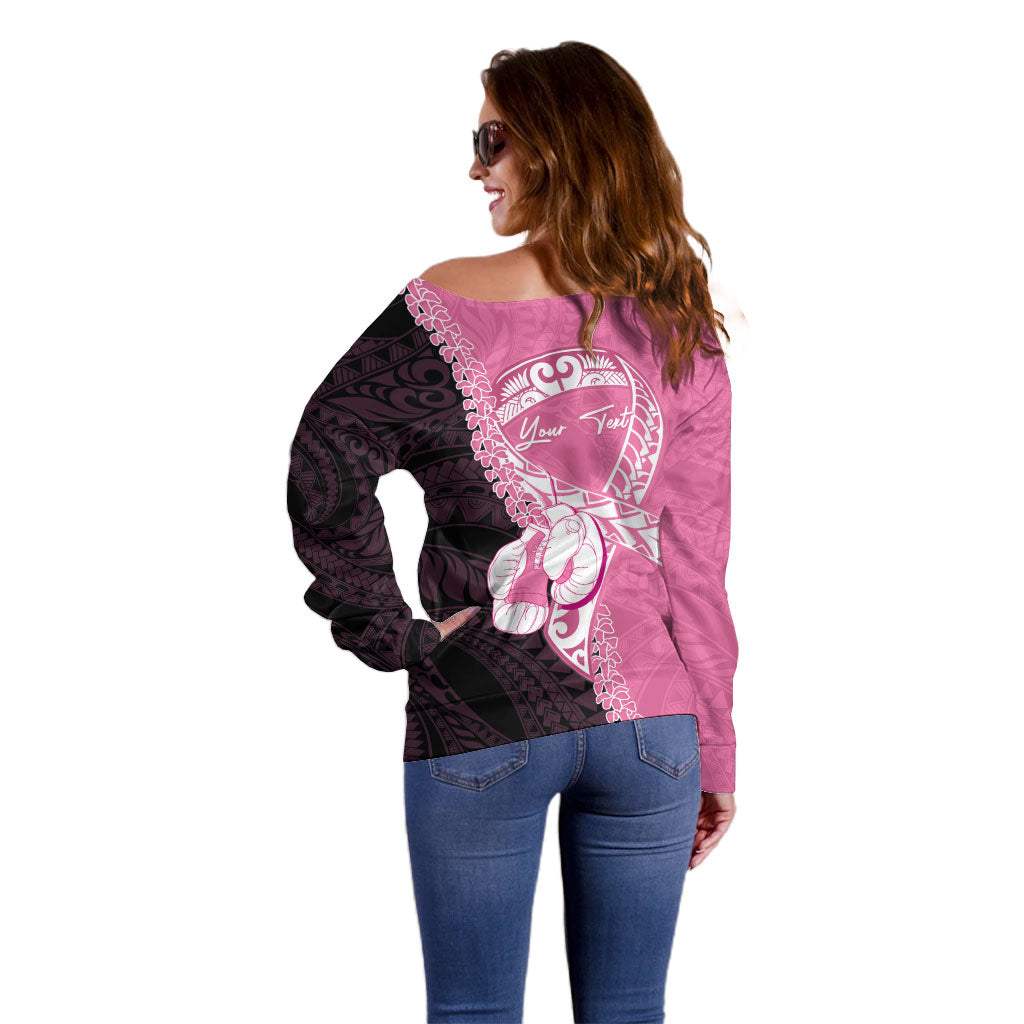 Personalised Polynesia Breast Cancer Awareness Off Shoulder Sweater Fight With Hope Pink Ribbon Boxing Gloves