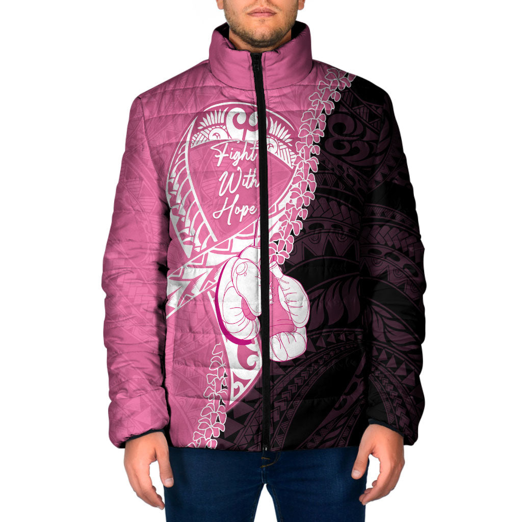 Personalised Polynesia Breast Cancer Awareness Padded Jacket Fight With Hope Pink Ribbon Boxing Gloves
