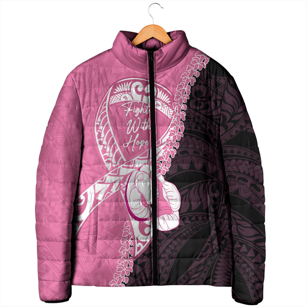 Personalised Polynesia Breast Cancer Awareness Padded Jacket Fight With Hope Pink Ribbon Boxing Gloves