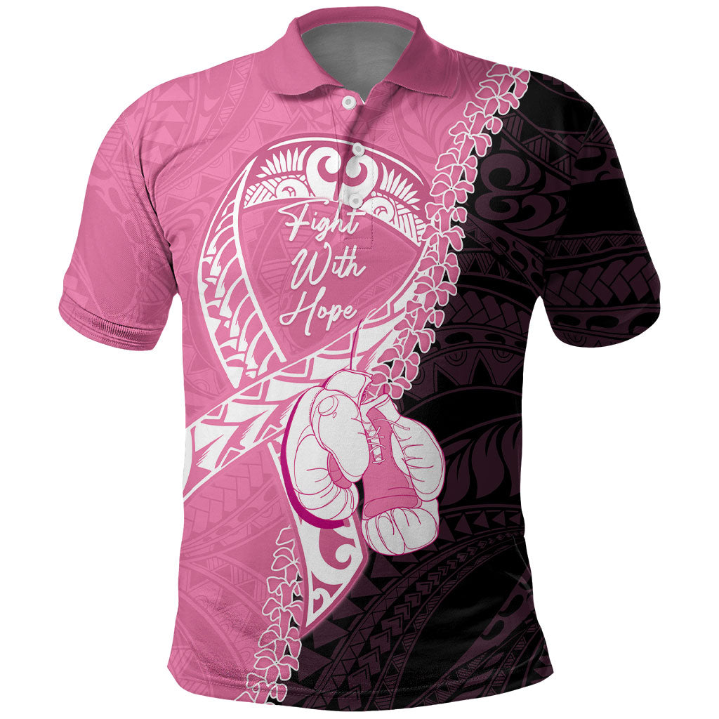 Personalised Polynesia Breast Cancer Awareness Polo Shirt Fight With Hope Pink Ribbon Boxing Gloves