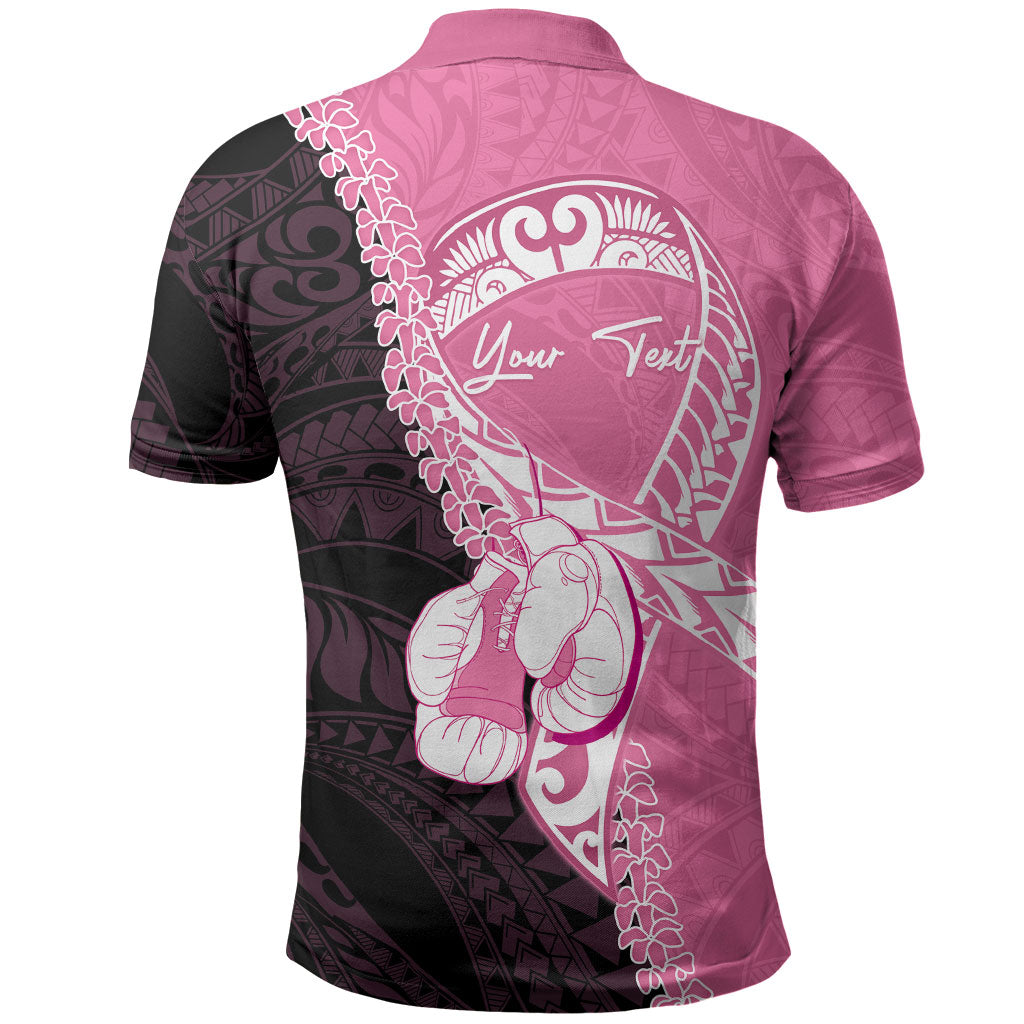 Personalised Polynesia Breast Cancer Awareness Polo Shirt Fight With Hope Pink Ribbon Boxing Gloves