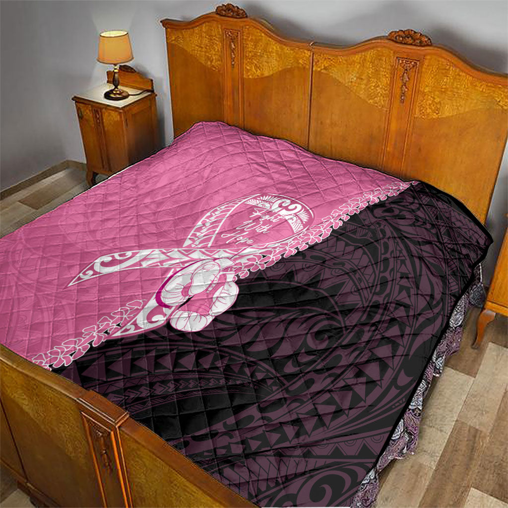 Polynesia Breast Cancer Awareness Quilt Fight With Hope Pink Ribbon Boxing Gloves