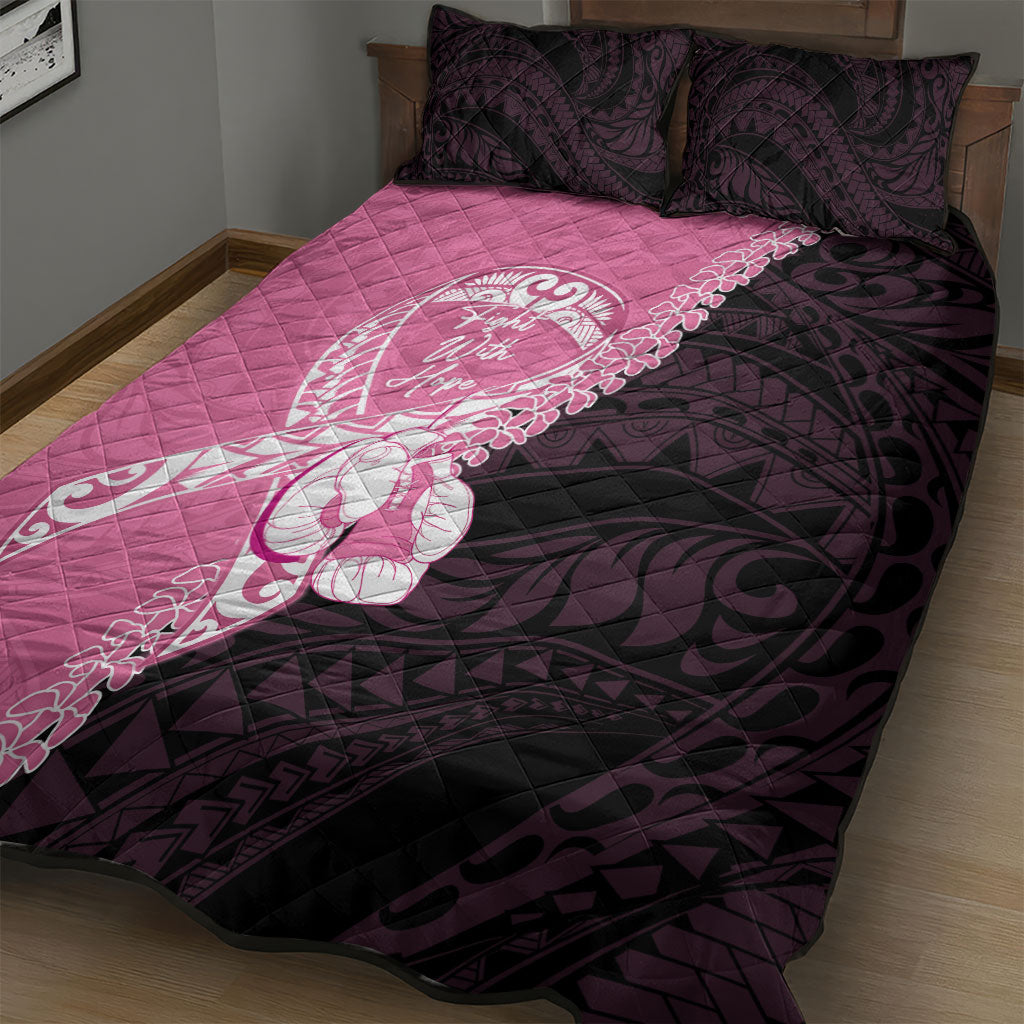 Polynesia Breast Cancer Awareness Quilt Bed Set Fight With Hope Pink Ribbon Boxing Gloves