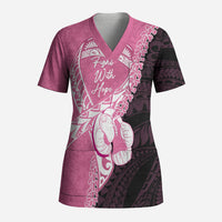 Personalised Polynesia Breast Cancer Awareness Scrub Top Fight With Hope Pink Ribbon Boxing Gloves