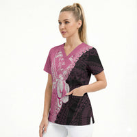 Personalised Polynesia Breast Cancer Awareness Scrub Top Fight With Hope Pink Ribbon Boxing Gloves
