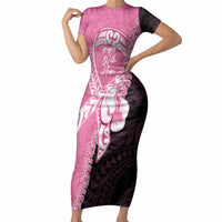 Personalised Polynesia Breast Cancer Awareness Short Sleeve Bodycon Dress Fight With Hope Pink Ribbon Boxing Gloves