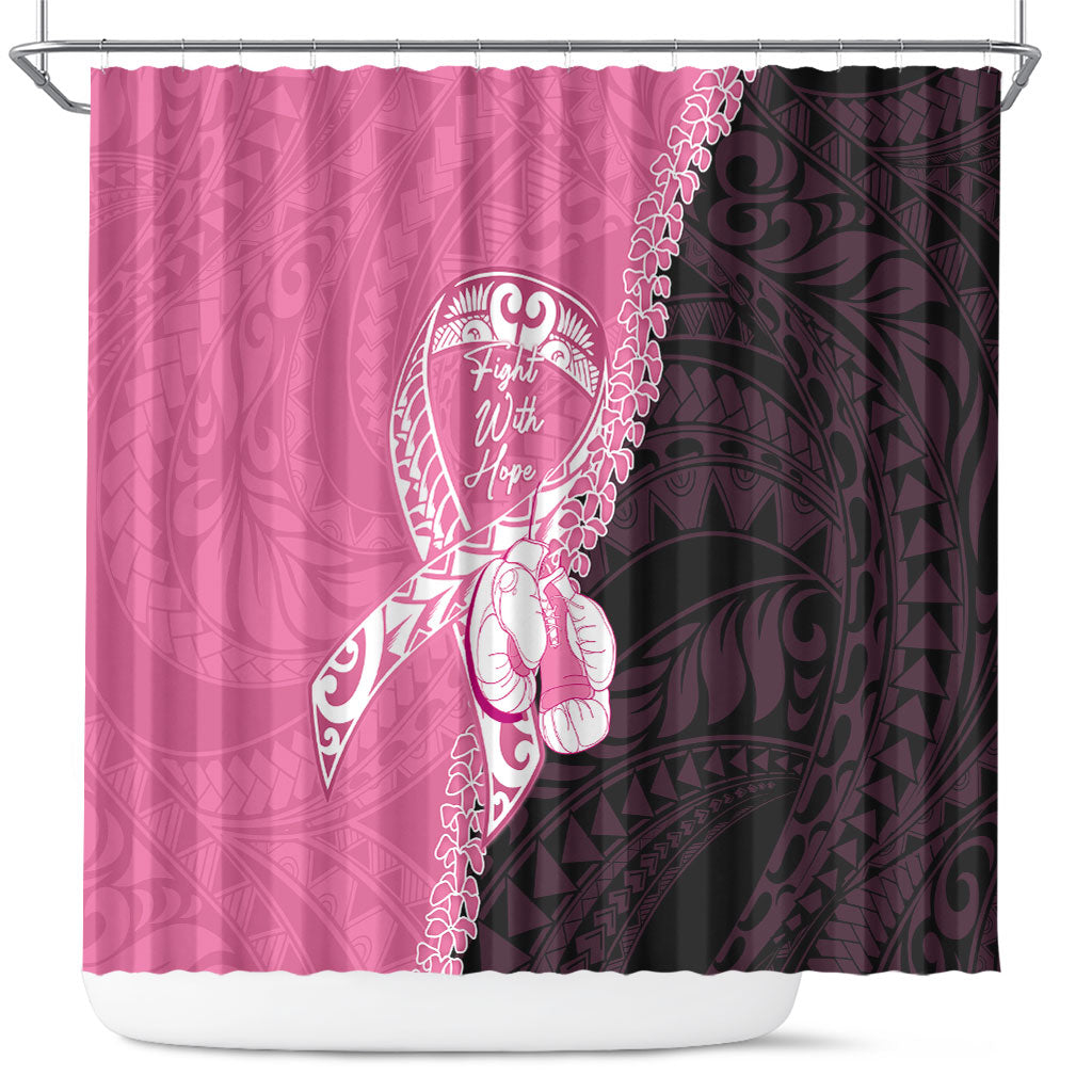 Polynesia Breast Cancer Awareness Shower Curtain Fight With Hope Pink Ribbon Boxing Gloves