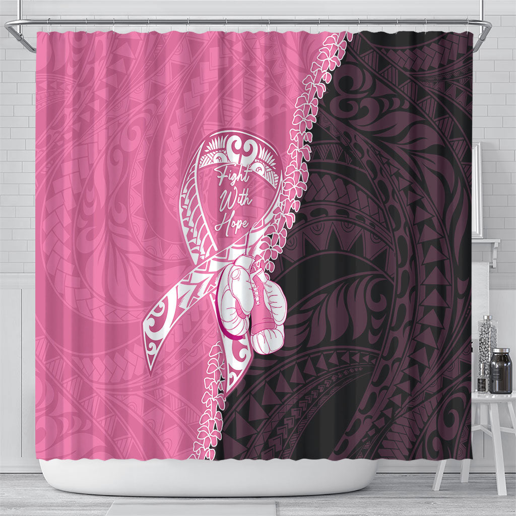 Polynesia Breast Cancer Awareness Shower Curtain Fight With Hope Pink Ribbon Boxing Gloves