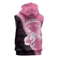 Personalised Polynesia Breast Cancer Awareness Sleeveless Hoodie Fight With Hope Pink Ribbon Boxing Gloves