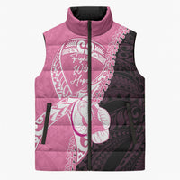 Personalised Polynesia Breast Cancer Awareness Sleeveless Puffer Jacket Fight With Hope Pink Ribbon Boxing Gloves