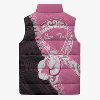 Personalised Polynesia Breast Cancer Awareness Sleeveless Puffer Jacket Fight With Hope Pink Ribbon Boxing Gloves
