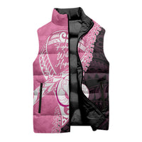 Personalised Polynesia Breast Cancer Awareness Sleeveless Puffer Jacket Fight With Hope Pink Ribbon Boxing Gloves