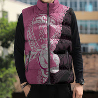 Personalised Polynesia Breast Cancer Awareness Sleeveless Puffer Jacket Fight With Hope Pink Ribbon Boxing Gloves