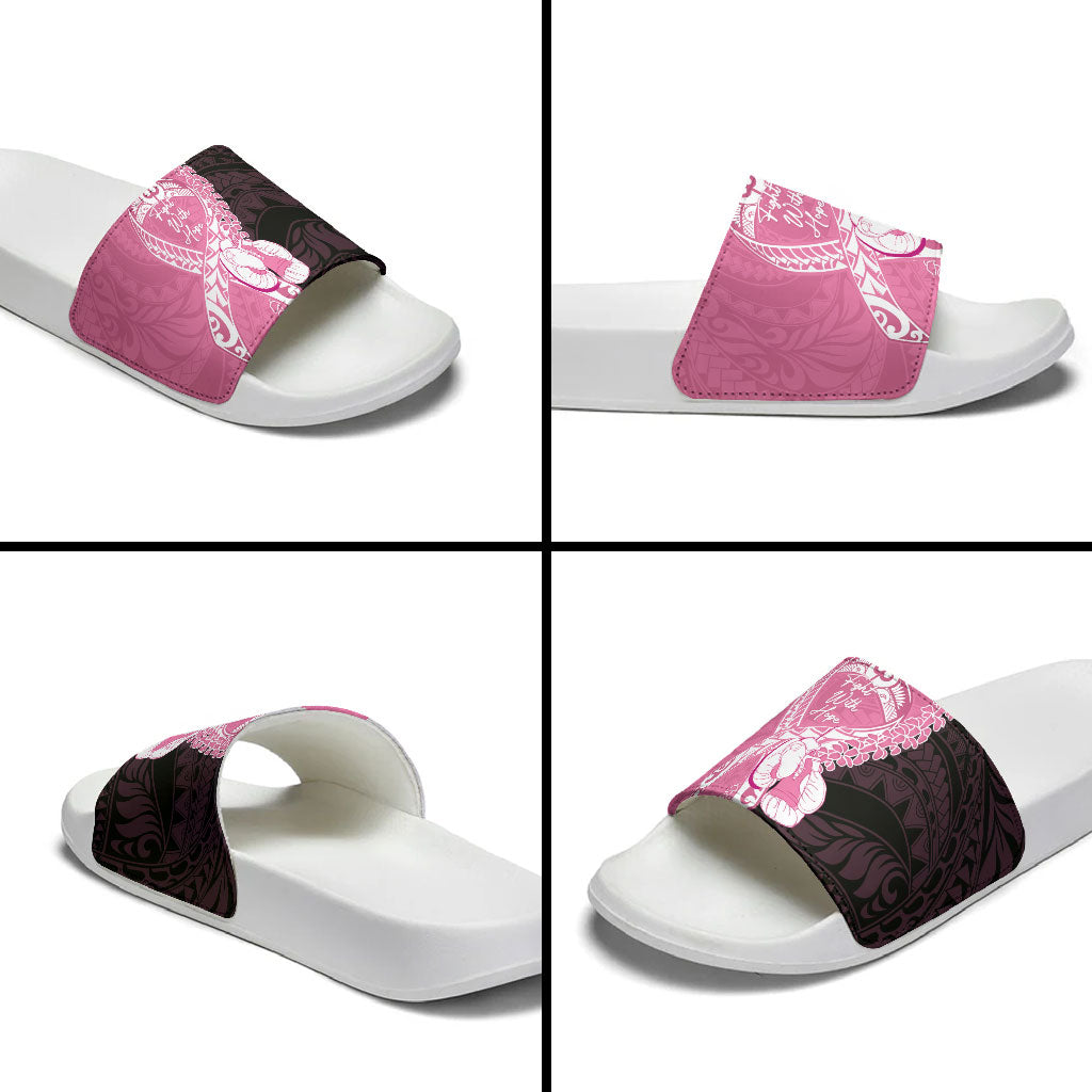 Polynesia Breast Cancer Awareness Slide Sandals Fight With Hope Pink Ribbon Boxing Gloves