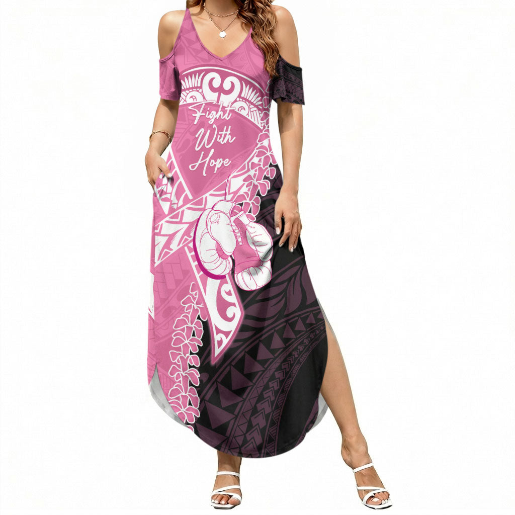 Personalised Polynesia Breast Cancer Awareness Summer Maxi Dress Fight With Hope Pink Ribbon Boxing Gloves