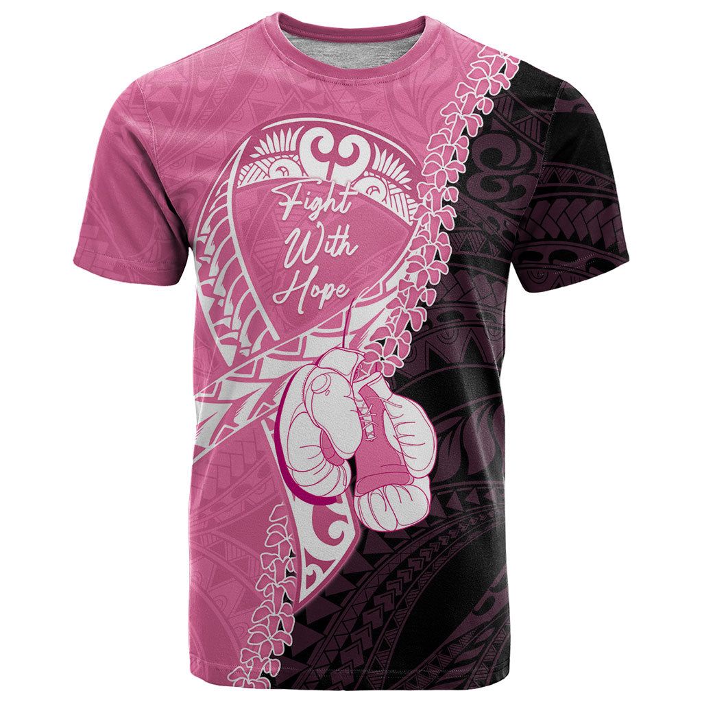 Personalised Polynesia Breast Cancer Awareness T Shirt Fight With Hope Pink Ribbon Boxing Gloves