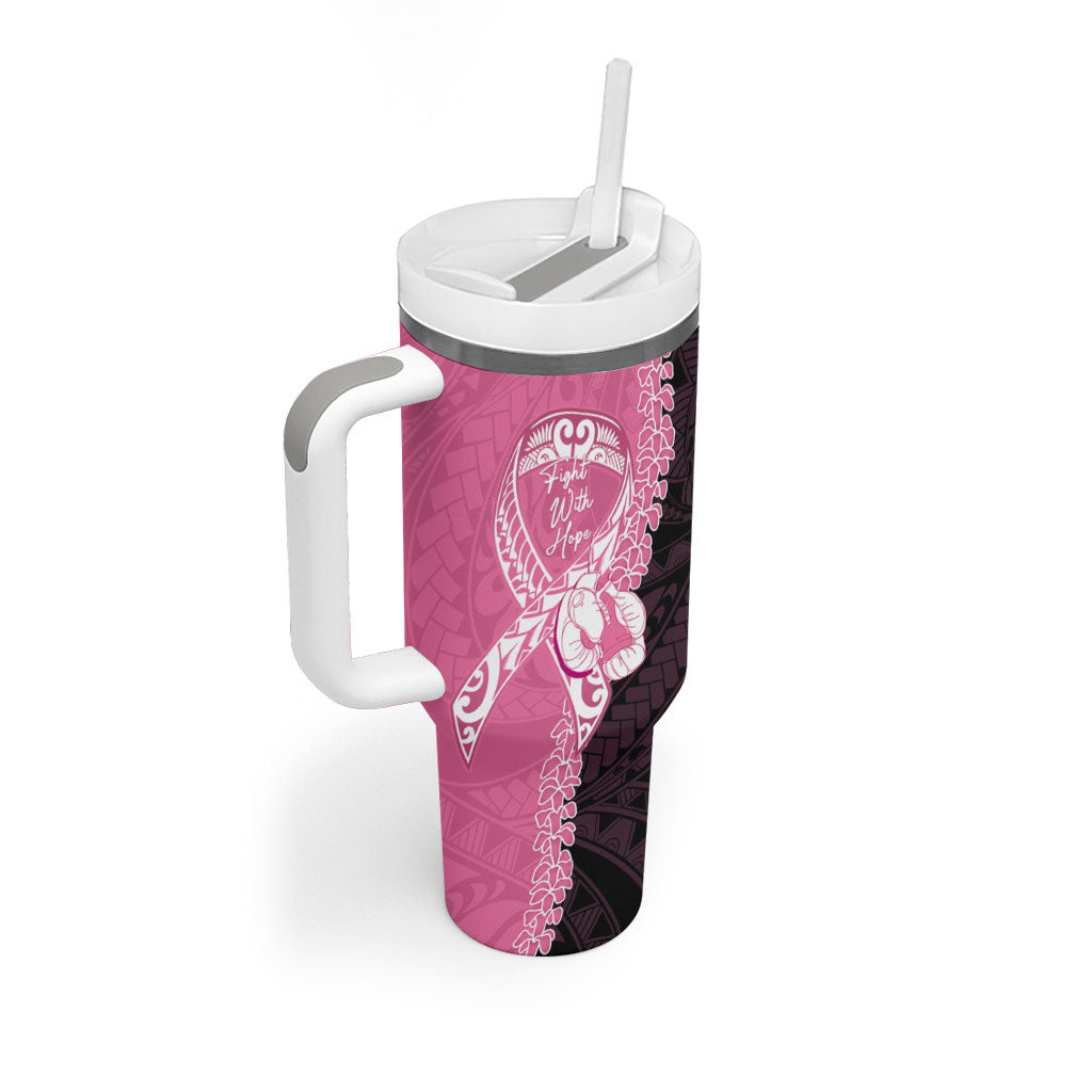 Personalised Polynesia Breast Cancer Awareness Tumbler With Handle Fight With Hope Pink Ribbon Boxing Gloves