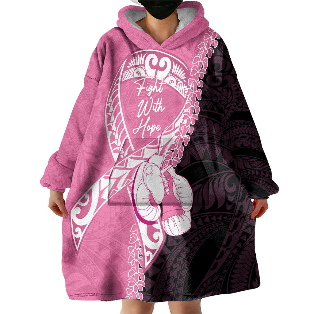 Personalised Polynesia Breast Cancer Awareness Wearable Blanket Hoodie Fight With Hope Pink Ribbon Boxing Gloves