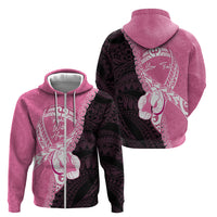 Personalised Polynesia Breast Cancer Awareness Zip Hoodie Fight With Hope Pink Ribbon Boxing Gloves