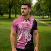 Personalised Polynesia Breast Cancer Awareness Zipper Polo Shirt Fight With Hope Pink Ribbon Boxing Gloves