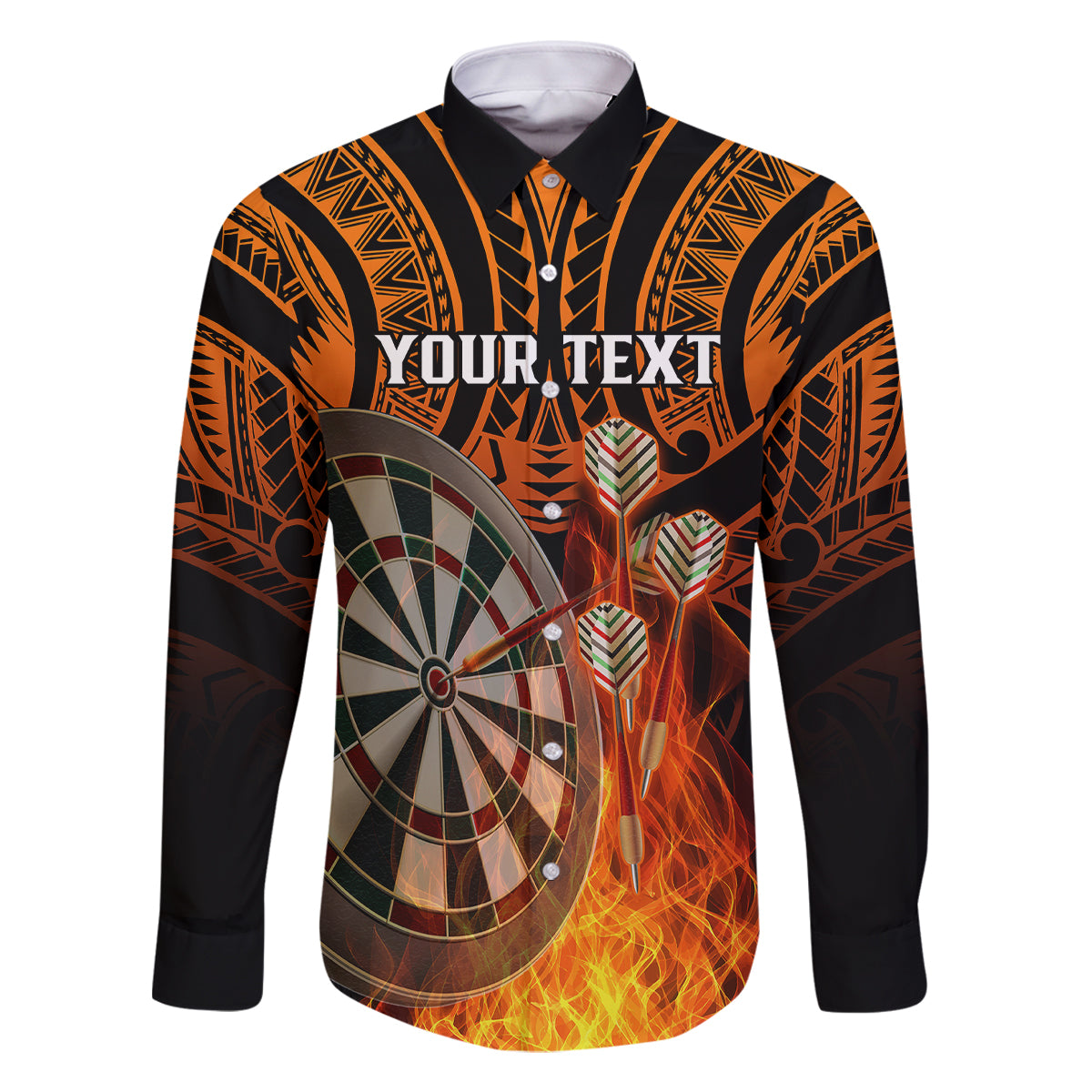 Personalised Polynesian Darts Family Matching Summer Maxi Dress and Hawaiian Shirt Fire Burning With Tribal Tattoo LT14 Son's Shirt Orange - Polynesian Pride