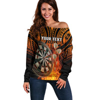 Personalised Polynesian Darts Off Shoulder Sweater Fire Burning With Tribal Tattoo LT14 Women Orange - Polynesian Pride
