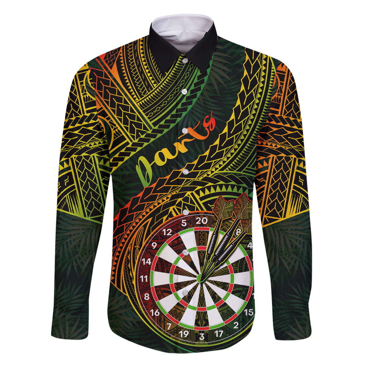 Personalised Polynesian Darts Family Matching Tank Maxi Dress and Hawaiian Shirt Dart Lovers Tribal Pattern Mix Tropical Leaves LT14 Dad's Shirt - Long Sleeve Reggae - Polynesian Pride