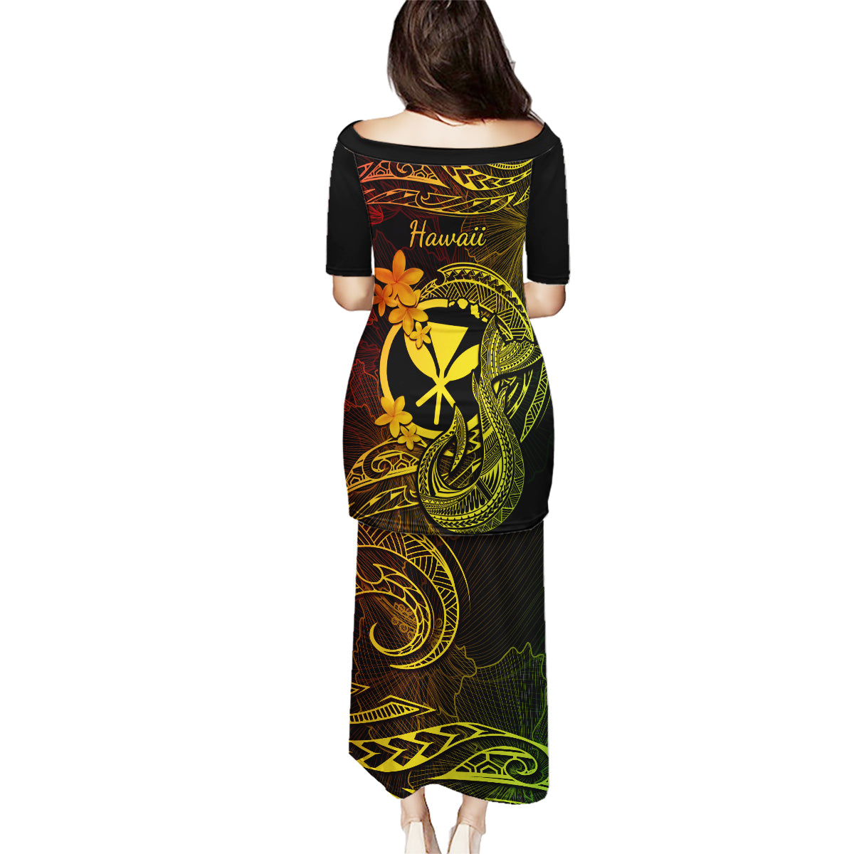 Hawaii Family Matching Puletasi Dress and Hawaiian Shirt Fish Hook Tattoo Mix Polynesian Plumeria Reggae Version LT14 - Polynesian Pride