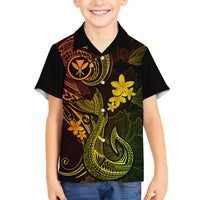 Hawaii Family Matching Puletasi Dress and Hawaiian Shirt Fish Hook Tattoo Mix Polynesian Plumeria Reggae Version LT14 Son's Shirt Reggae - Polynesian Pride