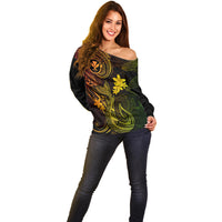 Hawaii Off Shoulder Sweater Fish Hook Tattoo Mix Polynesian Plumeria Reggae Version LT14 - Polynesian Pride