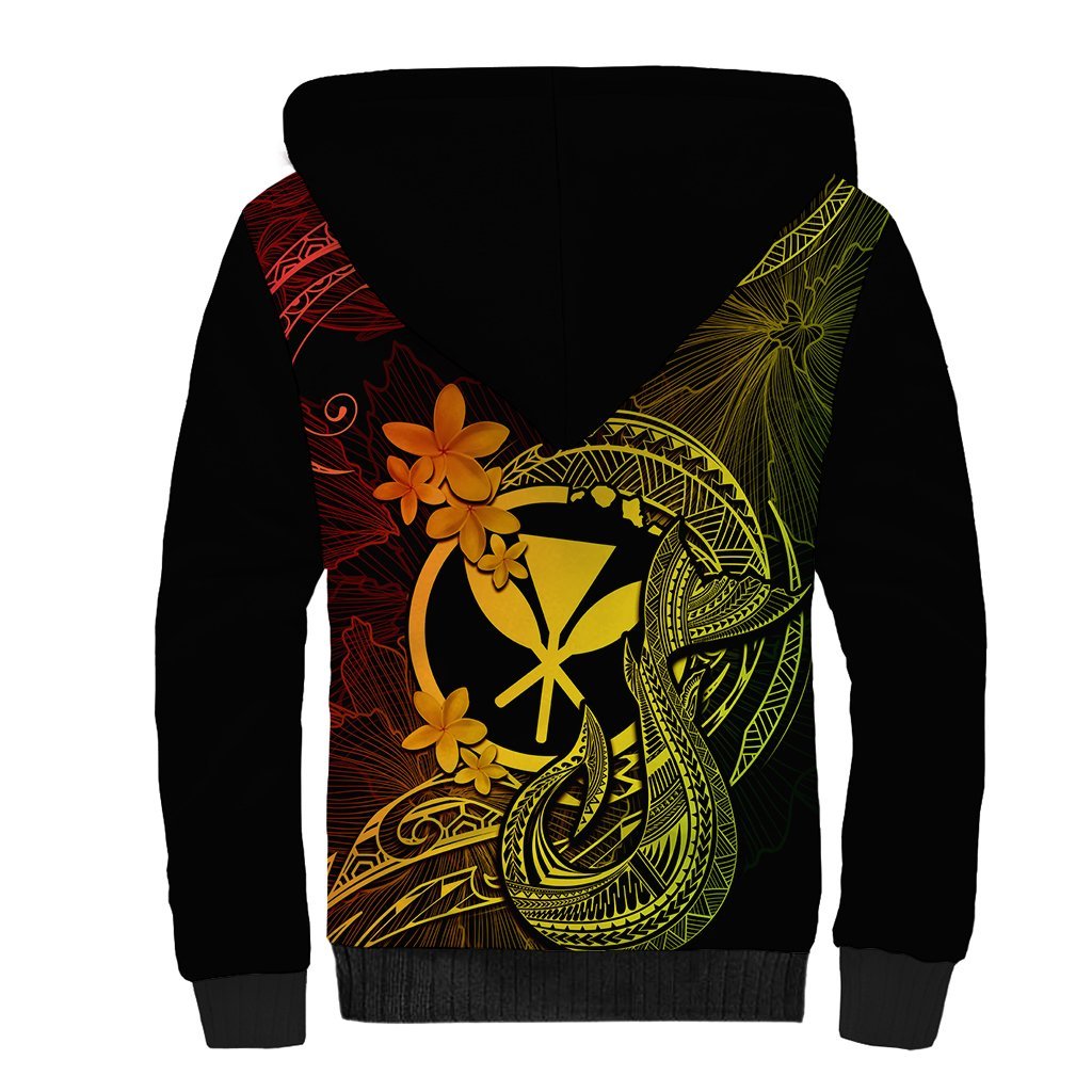 Hawaii Sherpa Hoodie Fish Hook Tattoo Mix Polynesian Plumeria Reggae Version LT14 - Polynesian Pride