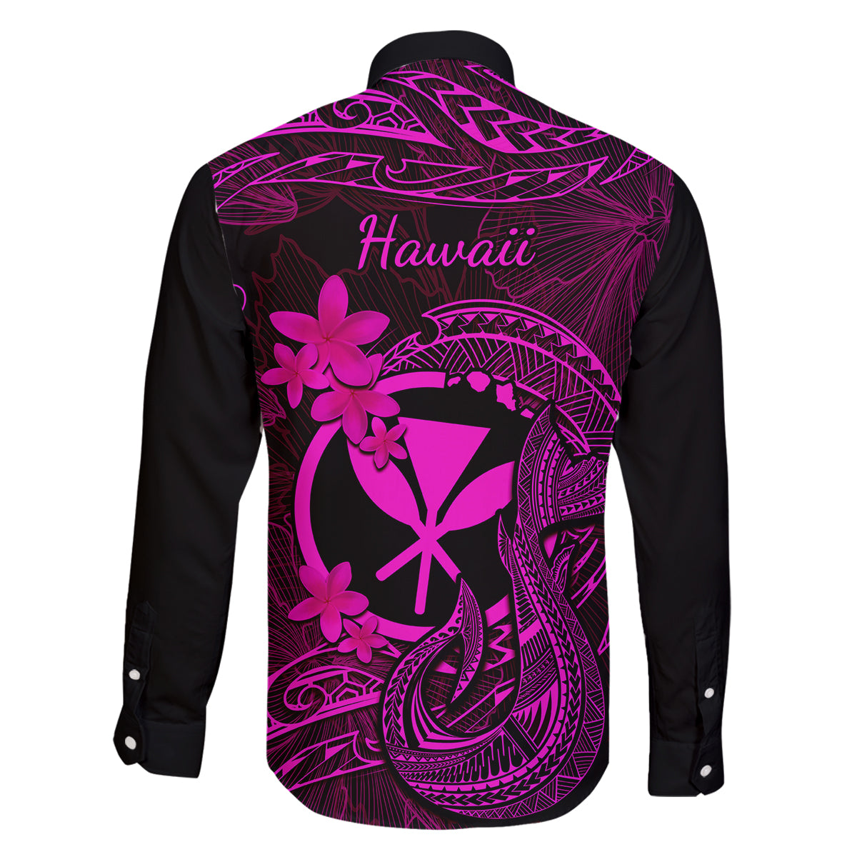 Hawaii Family Matching Off Shoulder Short Dress and Hawaiian Shirt Fish Hook Tattoo Mix Polynesian Plumeria Pink Version LT14 - Polynesian Pride