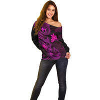 Hawaii Off Shoulder Sweater Fish Hook Tattoo Mix Polynesian Plumeria Pink Version LT14 - Polynesian Pride