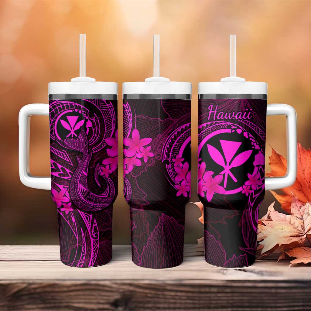 Hawaii Tumbler With Handle Fish Hook Tattoo Mix Polynesian Plumeria Pink Version