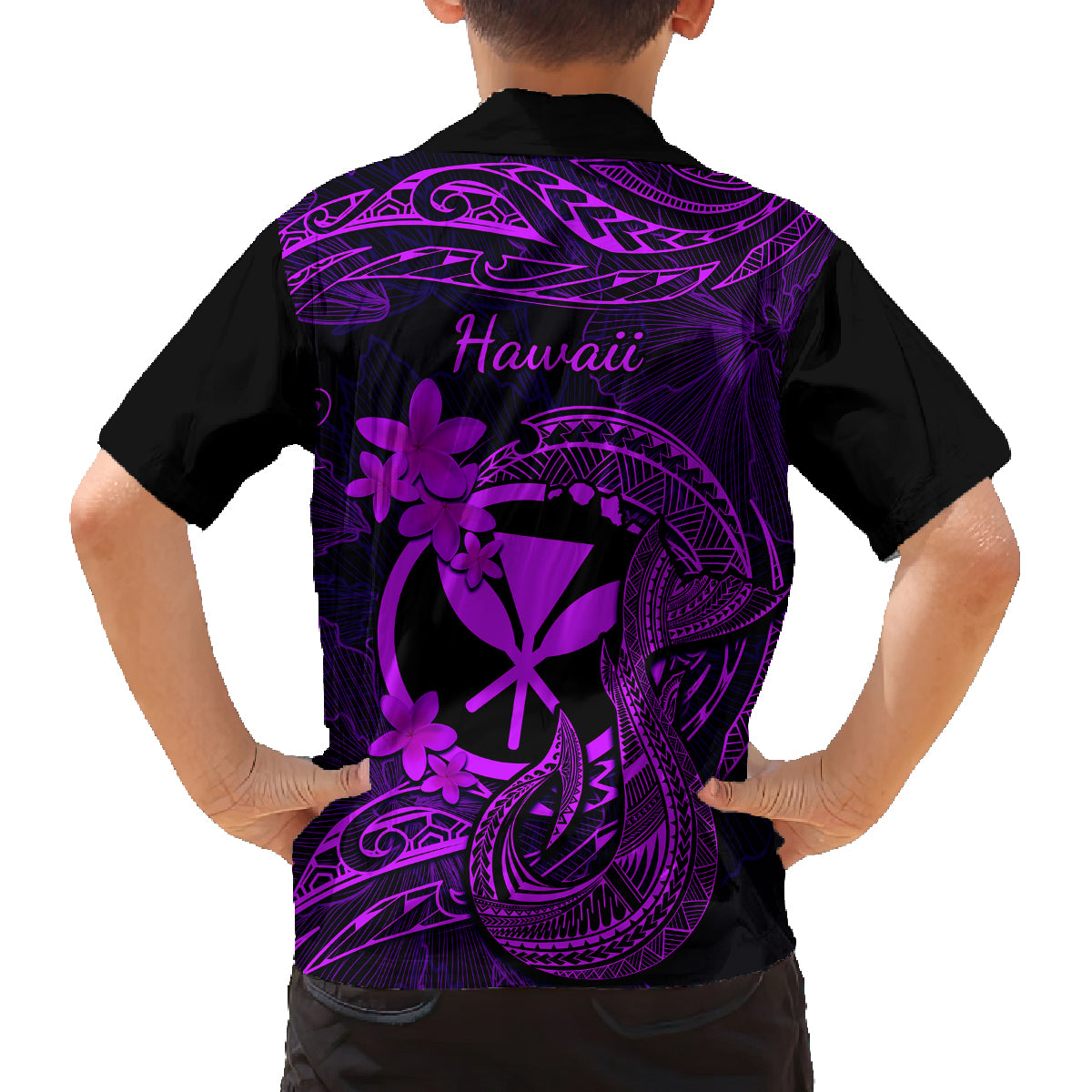 Hawaii Family Matching Long Sleeve Bodycon Dress and Hawaiian Shirt Fish Hook Tattoo Mix Polynesian Plumeria Purple Version LT14 - Polynesian Pride