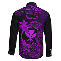 Hawaii Family Matching Off Shoulder Long Sleeve Dress and Hawaiian Shirt Fish Hook Tattoo Mix Polynesian Plumeria Purple Version LT14 - Polynesian Pride